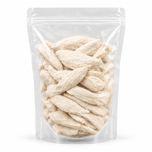 One bag of Raw Freeze Dried Chicken Breast on a white professional background